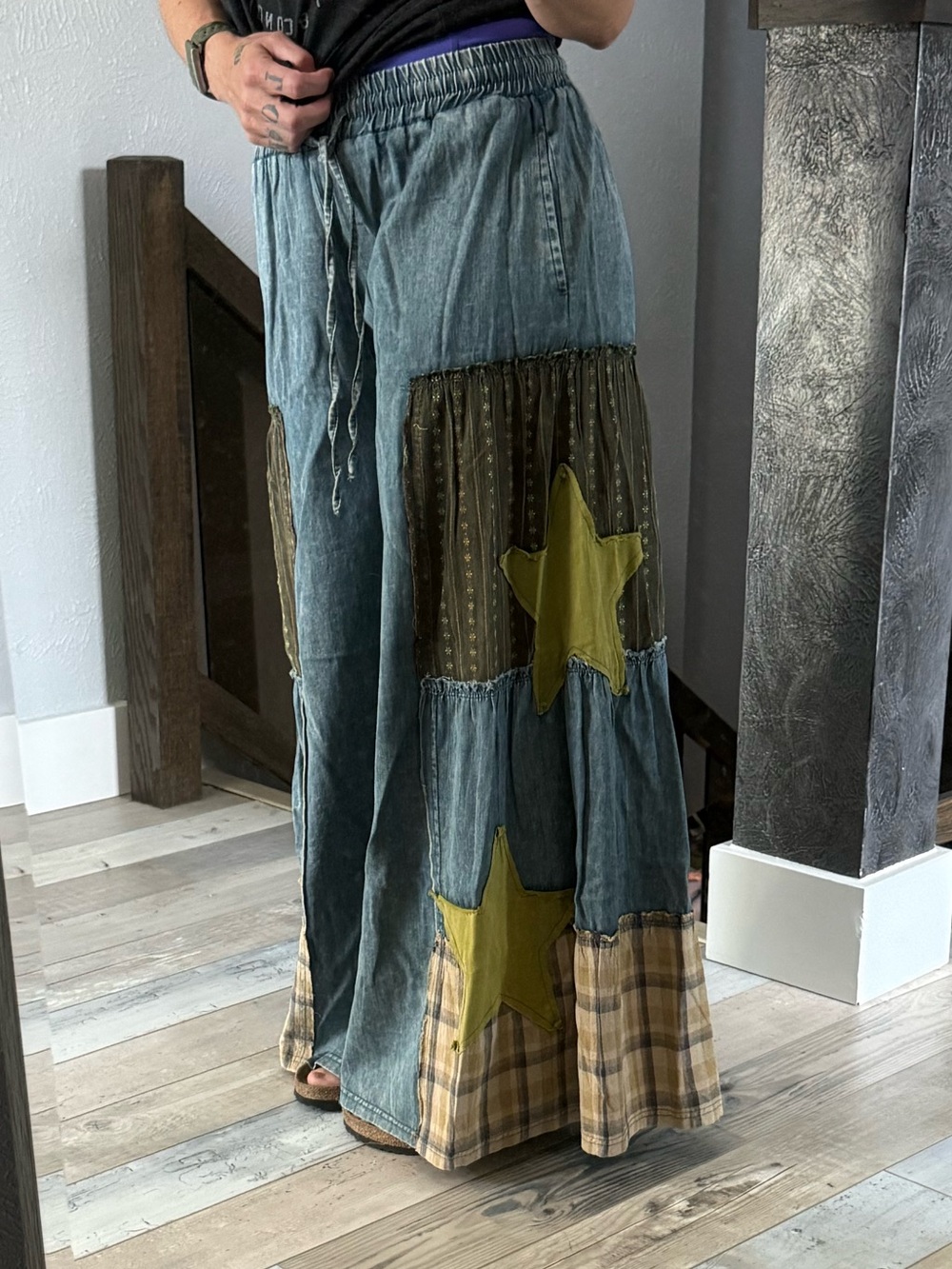 Easel Patchwork Wide Leg Pant Sz Sm - Picture 4 of 5